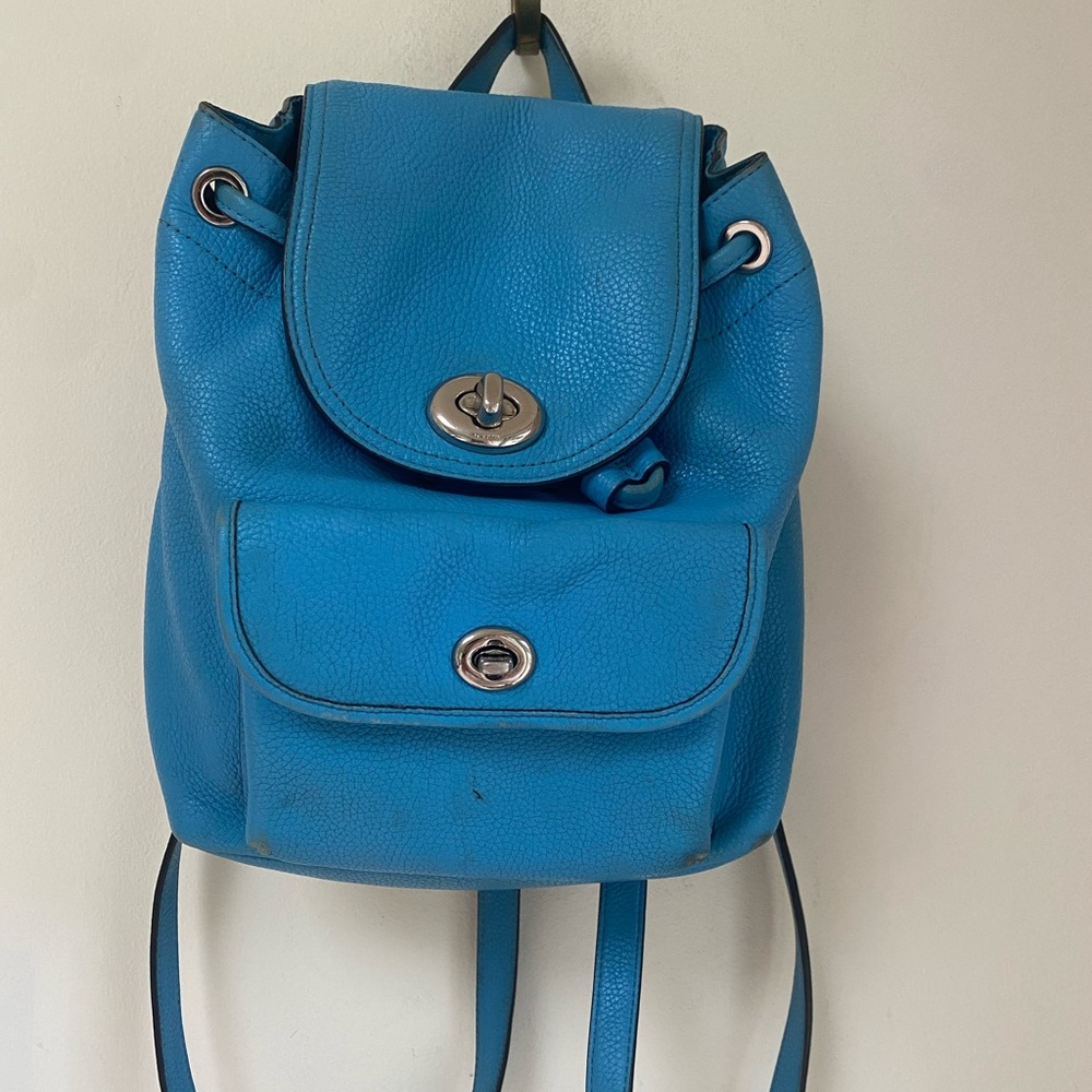 COACH Azure Blue Leather Mini Turnlock Rucksack Backpack #37581